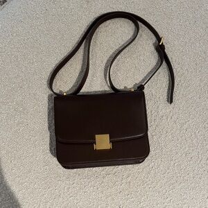 Quince Dark Brown Crossbody Bag with Gold Accent
